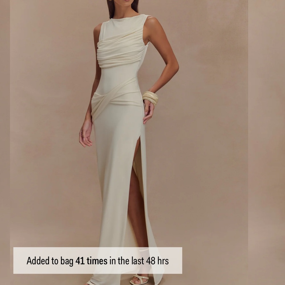 Meshki Cream Asymmetrical Ruched Maxi Dress